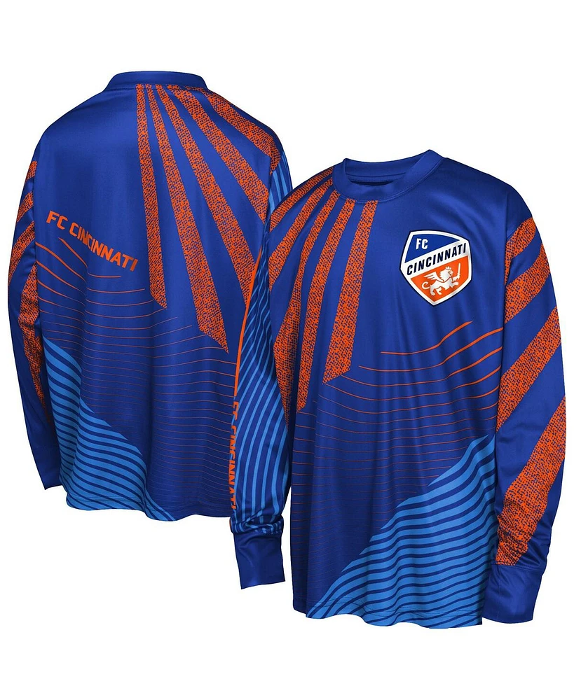 Outerstuff Big Boys and Girls Blue Fc Cincinnati Nifty Netminder Long Sleeve T-Shirt