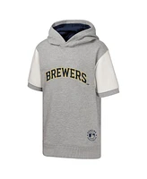 Outerstuff Big Boys and Girls Heather Gray Milwaukee Brewers Line Up Short Sleeve Pullover Hoodie