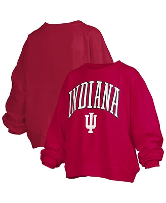 Pressbox Women's Crimson Indiana Hoosiers Janise Arch Over Logo Waist Length Oversized Pullover Sweatshirt