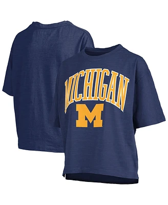 Pressbox Women's Navy Michigan Wolverines Nelson Arch Over Logo Waist Length Oversized Slub T-Shirt