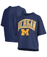 Pressbox Women's Navy Michigan Wolverines Nelson Arch Over Logo Waist Length Oversized Slub T-Shirt