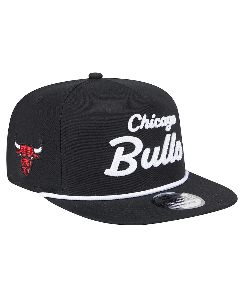 New Era Men's Black Chicago Bulls Team Text Golfer Snapback Hat