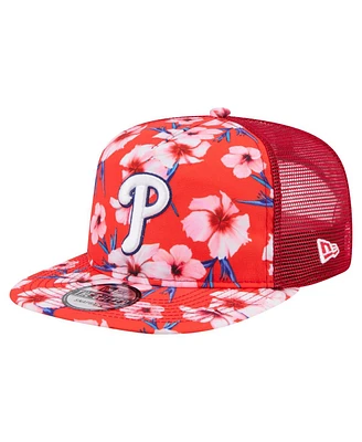 New Era Men's Red Philadelphia Phillies Adventure Pattern Golfer Trucker Snapback Hat