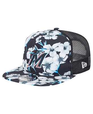 New Era Men's Black Miami Marlins Adventure Pattern Golfer Trucker Snapback Hat