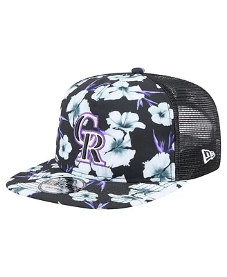 New Era Men's Black Colorado Rockies Adventure Pattern Golfer Trucker Snapback Hat
