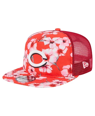 New Era Men's Red Cincinnati Reds Adventure Pattern Golfer Trucker Snapback Hat