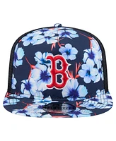 New Era Men's Navy Boston Red Sox Adventure Pattern Golfer Trucker Snapback Hat