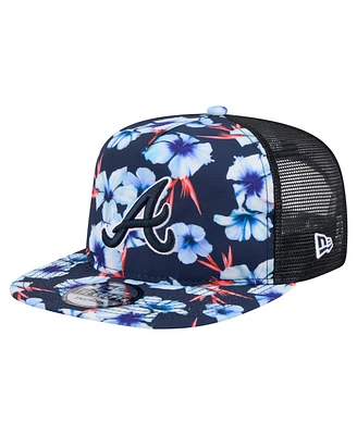 New Era Men's Navy Atlanta Braves Adventure Pattern Golfer Trucker Snapback Hat