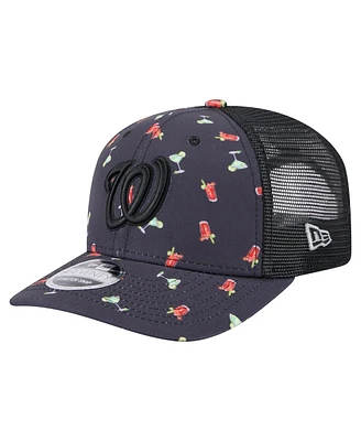 New Era Men's Black Washington Nationals Adventure Drinks Pattern 9SEVENTY Stretch-Snap Hat