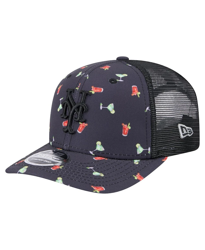 New Era Men's Black New York Mets Adventure Drinks Pattern 9SEVENTY Stretch-Snap Hat