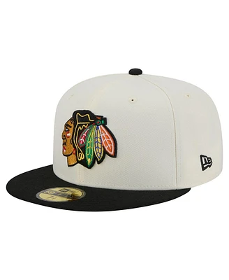 New Era Men's White Chicago Blackhawks Chrome Two-Toned 59FIFTY Fitted Hat