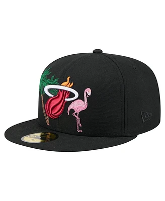 New Era Men's Black Miami Heat State Stitch 59FIFTY Fitted Hat