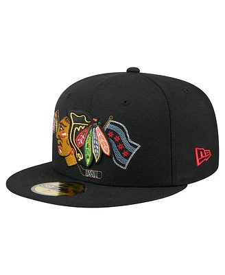 New Era Men's Black Chicago Blackhawks State Stitch 59FIFTY Fitted Hat
