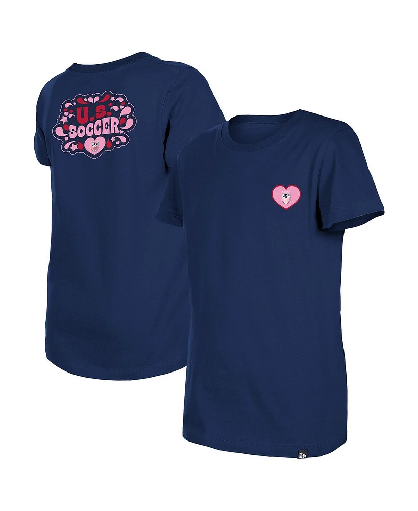 New Era Big Girls Navy Uswnt Bubble Heart T-Shirt
