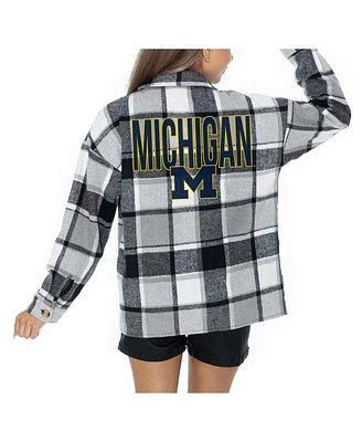 Gameday Couture Women's Grey Michigan Wolverines Long Sleeve Brushed Plaid Button-Up Overshirt Jacket