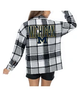 Gameday Couture Women's Grey Michigan Wolverines Long Sleeve Brushed Plaid Button-Up Overshirt Jacket