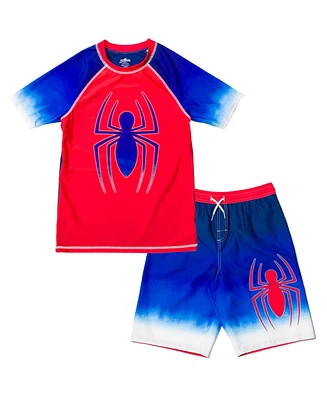 Spider-Man Toddler Boys Upf 50+ Rash Guard and Swim Trunks Outfit Set