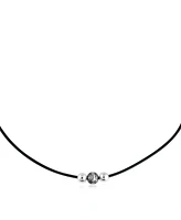 Sterling Silver Black Leather 3 Bead Necklace, 17 to 20 Inches