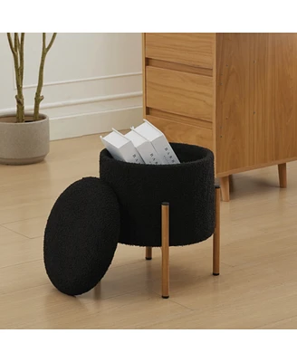 Modern Round Storage Ottoman with Removable Lid and Metal Legs Upholstered Footstool for Living Room Bedroom Entryway No Assembly Needed-The Pop Home