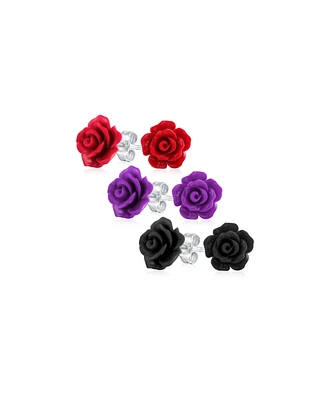 Bling Jewelry Set of 3 Romantic 3D Carved Rose Flower Post Stud Earrings 10MM Lightweight
