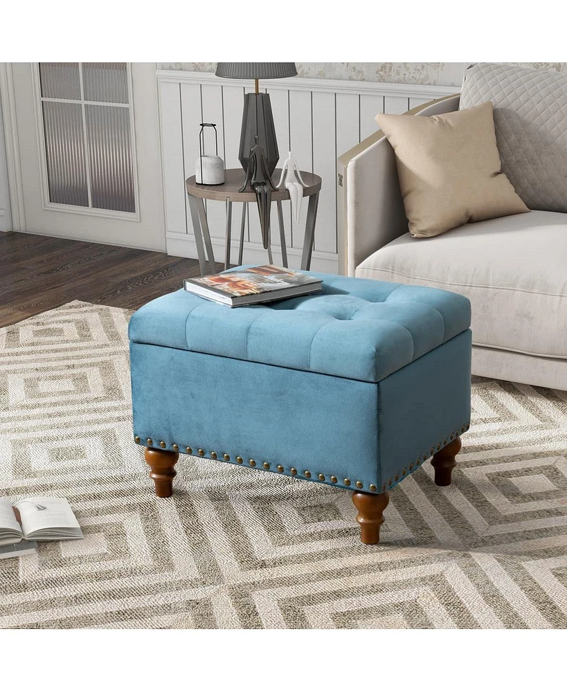 Upholstered Tufted Ottoman with Storage Nailhead Trim Bench Footstool for Living Room Bedroom Entryway Multi Purpose Easy Assembly-The Pop Home