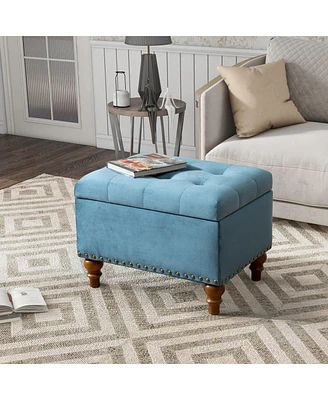 Upholstered Tufted Ottoman with Storage Nailhead Trim Bench Footstool for Living Room Bedroom Entryway Multi Purpose Easy Assembly-The Pop Home