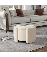 Round Upholstered Storage Ottoman with Teddy Fleece and Foam Cushion for Living Room or Bedroom Footrest Stool No Assembly Needed-The Pop Home