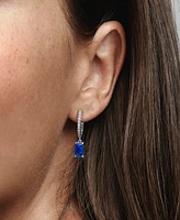 Pandora Sterling Silver Blue Rectangular Sparkling Hoop Earrings