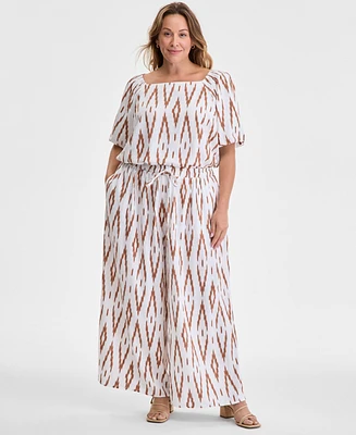Vince Camuto Plus Printed Gathered Wide-Leg Pants