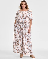 Vince Camuto Plus Printed Gathered Wide-Leg Pants