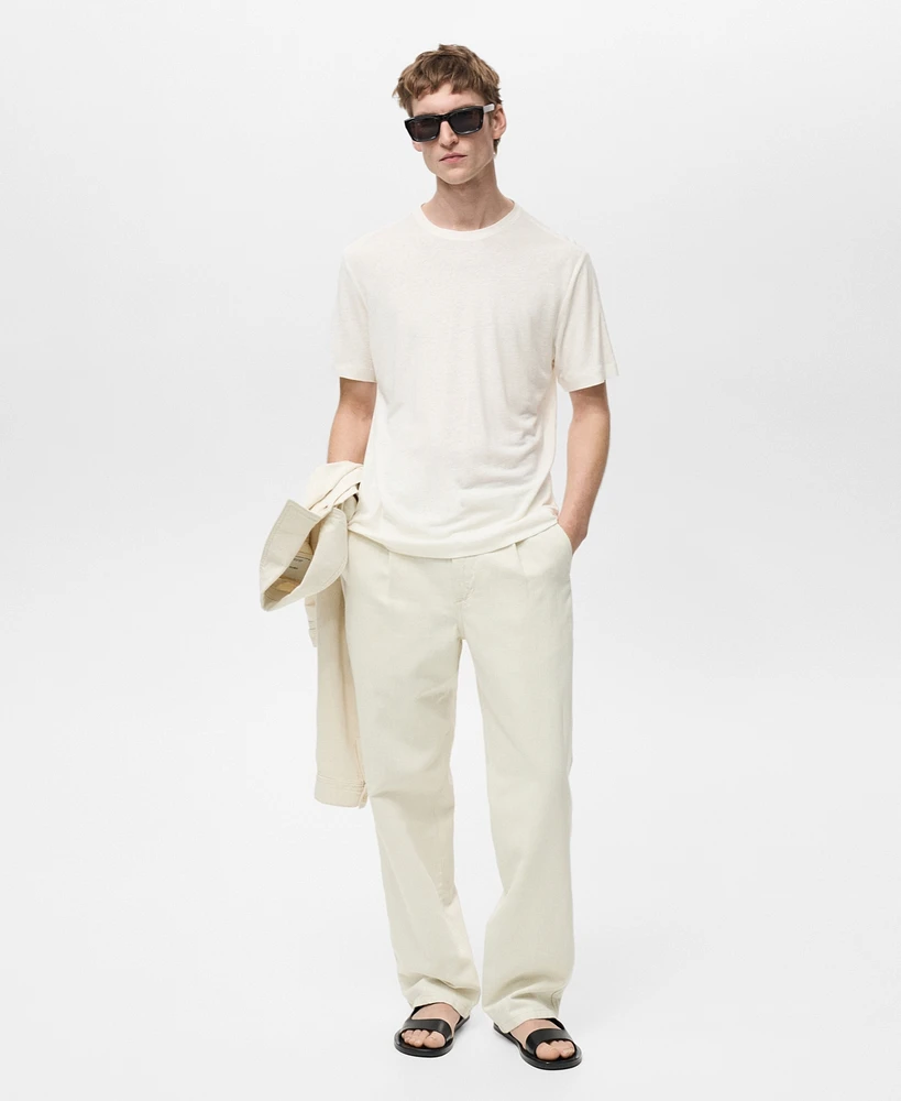 Mango Men's Regular-Fit Pleated Cotton-Linen Jeans