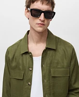 Mango Men's Linen Pocketed Overshirt