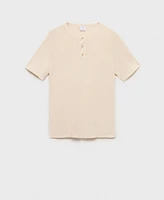 Mango Men's Button Linen Blend T-Shirt