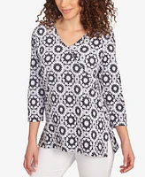 Ruby Rd. Petite Medallion Tile Floral Faux Surplice Top