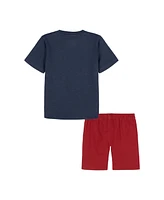 Kids Headquarters Toddler and Little Boys 2-Piece Slub Jersey Graphic T-Shirt Twill Cargo Shorts Set