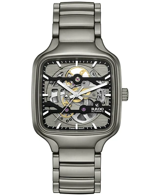 Rado Unisex Swiss Automatic True Square Skeleton Gray Ceramic Bracelet Watch 38mm