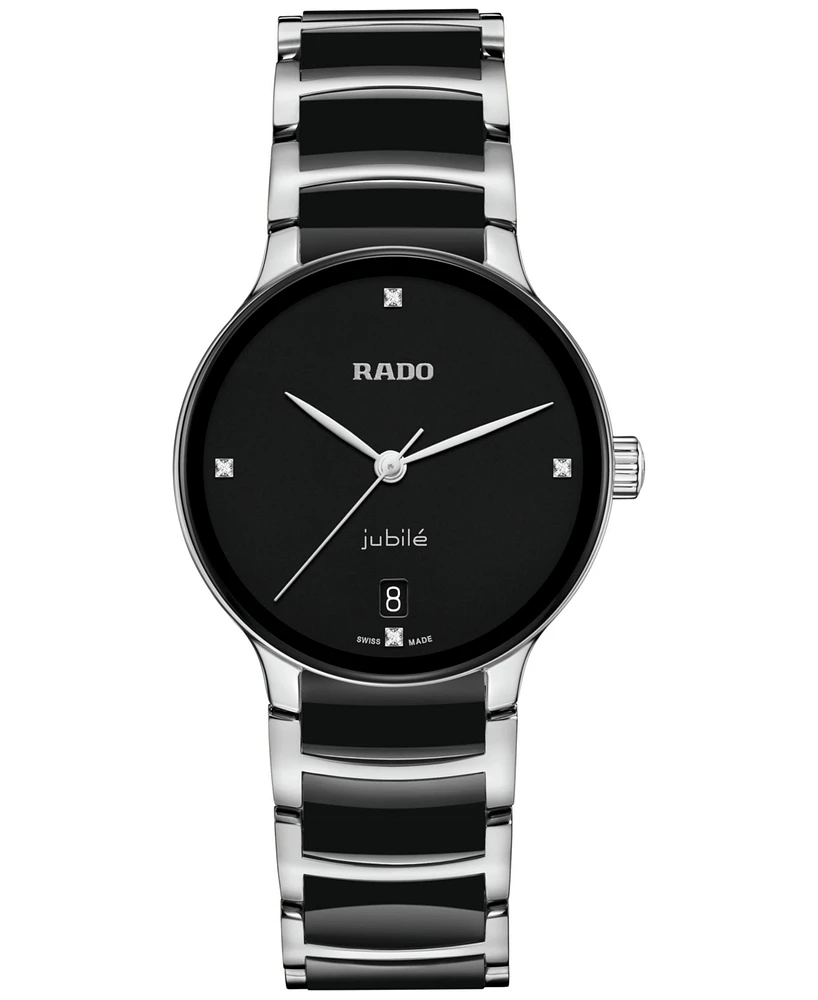 Rado Women's Swiss Centrix Diamond Accent Black Ceramic & Stainless Steel Bracelet Watch 35mm
