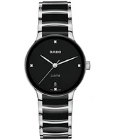 Rado Women's Swiss Centrix Diamond Accent Black Ceramic & Stainless Steel Bracelet Watch 35mm