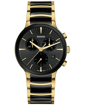 Rado Unisex Swiss Chronograph Centrix Black Ceramic & Gold Pvd Stainless Steel Bracelet Watch 41mm