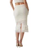 Guess Women's Pointelle Fringed-Hem Midi Skirt