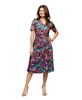 24seven Comfort Apparel Women's Short Sleeve Tie Waist Midi Dress