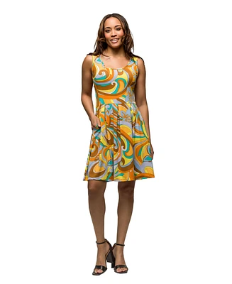 24seven Comfort Apparel Women's Sleeveless Pleated Knee Length Pocket Dress