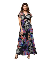 24seven Comfort Apparel Women's V Neck Empire Waist Cap Sleeve Maxi Dress