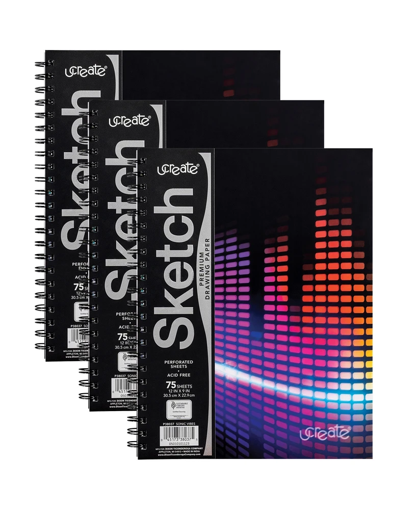 UCreate Fashion Sonic Vibes Poly Sketch Book, Pack of 3