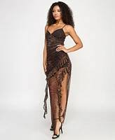 Emerald Sundae Juniors' Animal-Print Ruffled Maxi Dress