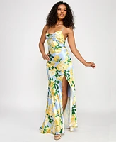 Katia Rae Juniors' Floral-Print X-Back Gown