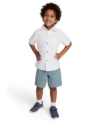 Calvin Klein Toddler and Little Boys 2-Piece Textured Dobby Button Front Shirt Twill Shorts Set