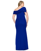Xscape Plus One-Shoulder Bow-Detail Evening Gown