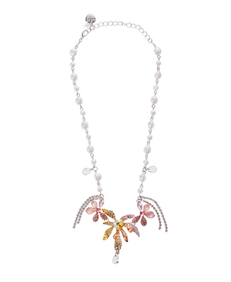 Betsey Johnson Faux Stone Garden Glam Floral Cultivated Pearl Bib Necklace