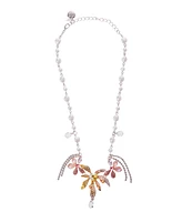 Betsey Johnson Faux Stone Garden Glam Floral Cultivated Pearl Bib Necklace